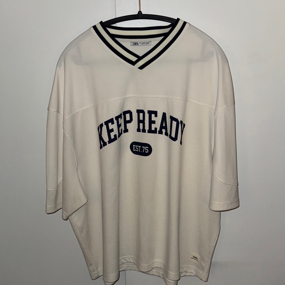 *SOLD* Zara V-Neck Jersey Short Sleeve 'Keep Ready' Shirt Size XL Excellent